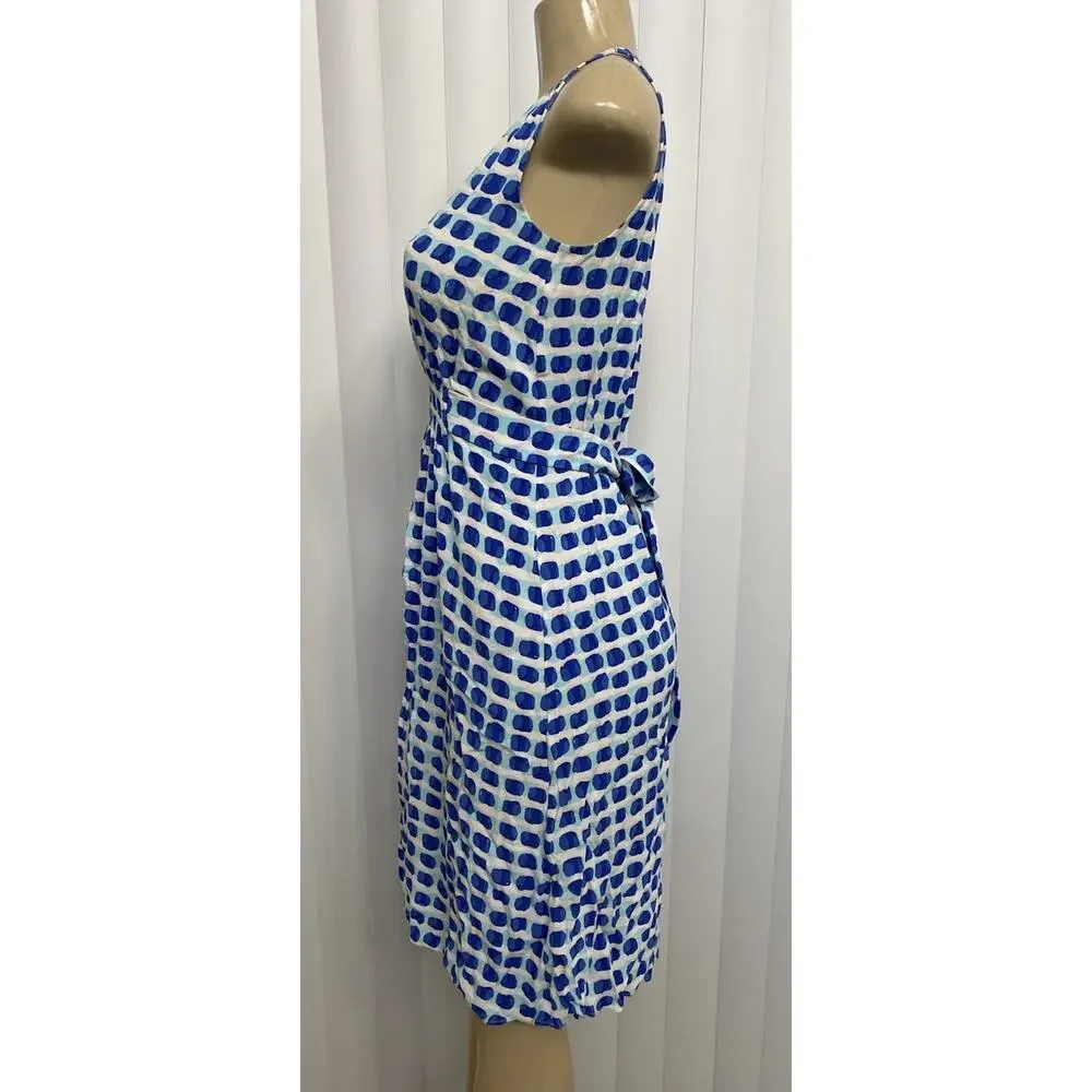 Kate Spade Island Stamp Tie Waist Sleeveless Dress Breath Of Fresh Air V Neck XS